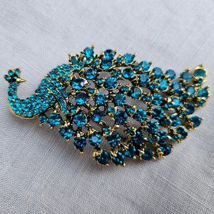 Aqua Rhinestone Peacock Brooch/Pin